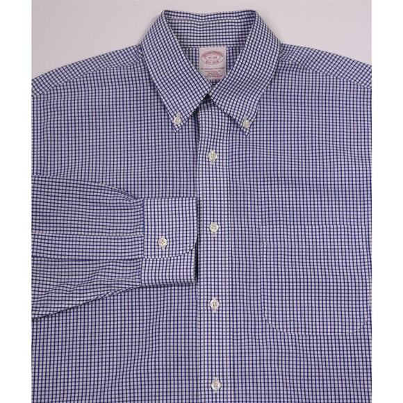 Brooks Brothers Blue/White Checkered Non-Iron Cotton Dress Shirt (38) 15-34 - Picture 1 of 7